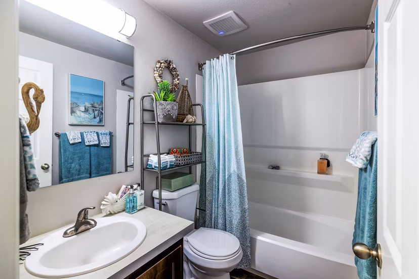 Modern bathroom with sleek fixtures at The Alden Apartments