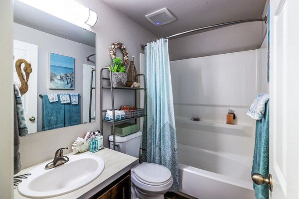 Modern bathroom with sleek fixtures at The Alden Apartments