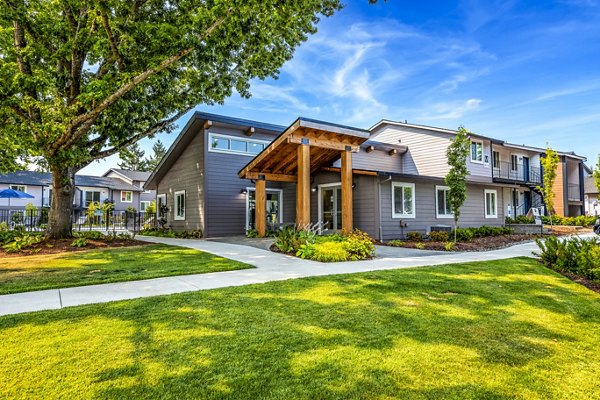 The Alden Apartments: Modern clubhouse and leasing office with community spaces
