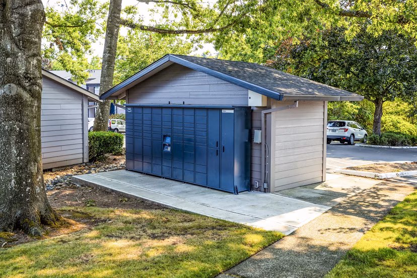 Parcel pickup lockers at The Alden Apartments offering secure package storage solutions for residents
