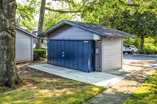 Parcel pickup lockers at The Alden Apartments offering secure package storage solutions for residents