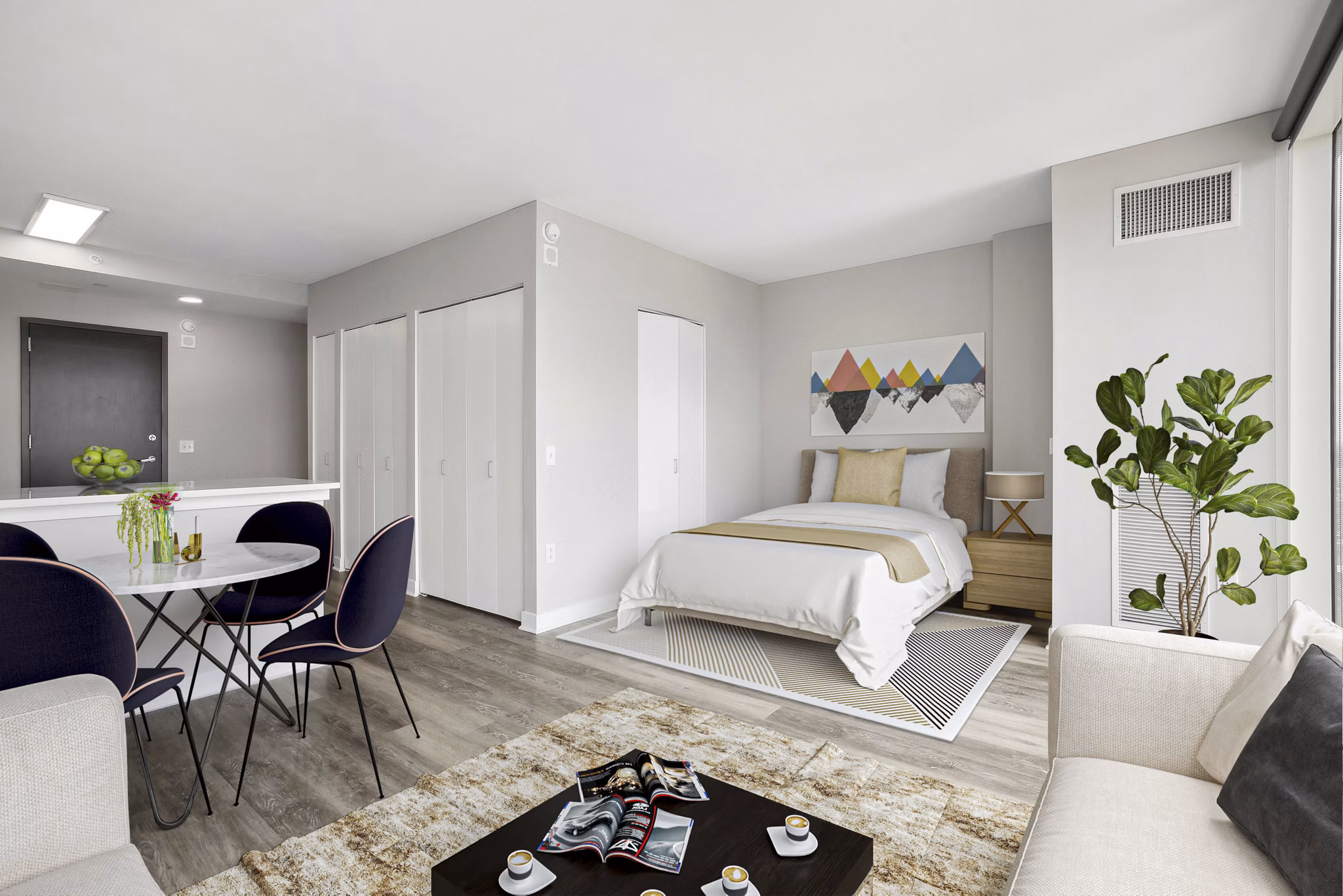 studio bedroom at 2116 Chestnut Apartments