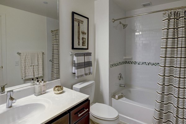 Modern bathroom featuring sleek fixtures at 2116 Chestnut Apartments, a Greystar luxury community