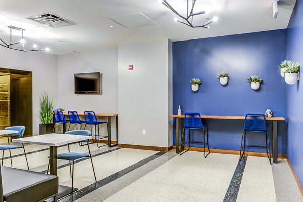 Clubhouse lobby with modern design elements at 2116 Chestnut Apartments, offering luxury living spaces