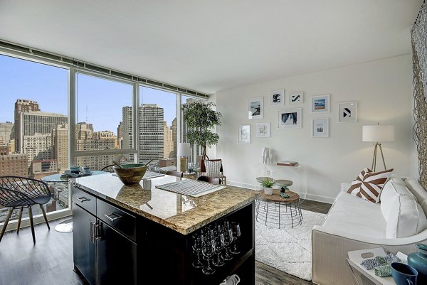 Spacious living room with modern furniture at 2116 Chestnut Apartments