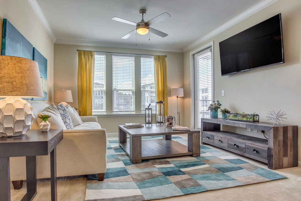 Spacious living room with modern decor in Atlantic at Parkridge Apartments