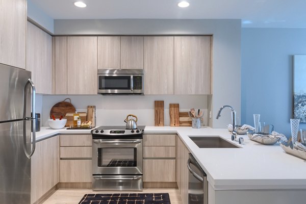 Elegant kitchen with stainless steel appliances at Altana Apartments
