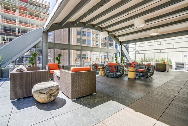 clubhouse patio at The Towers at Rincon Apartments