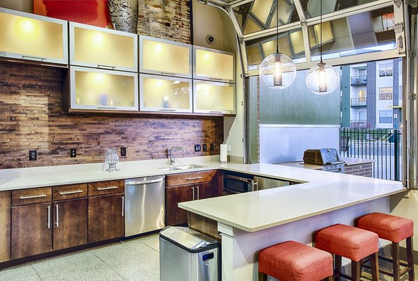 Modern clubhouse lobby featuring stylish seating and contemporary decor at RockVue Apartments