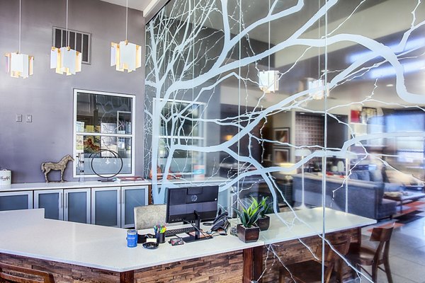 Clubhouse interior featuring modern design elements at RockVue Apartments