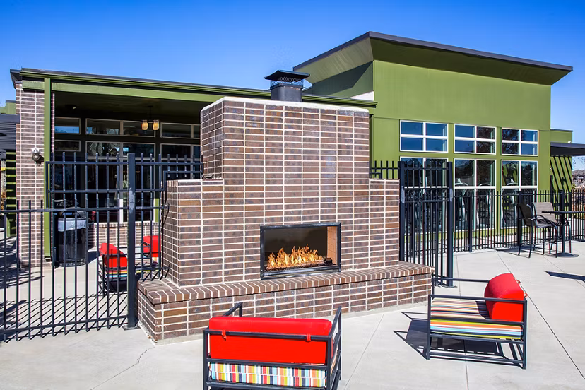 Cozy outdoor fire pit at RockVue Apartments for evening gatherings