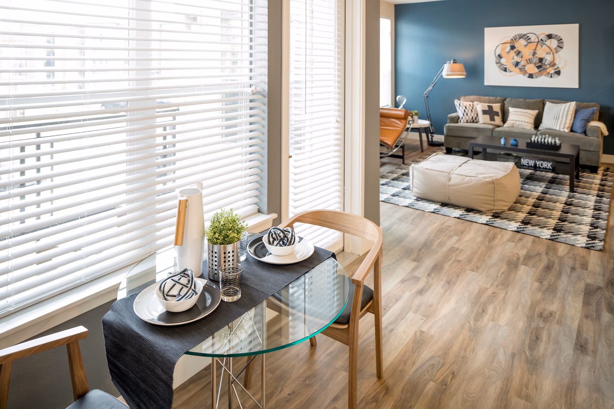 Dining area with elegant furnishings at Pearl DTC Apartments, offering luxury living in a prime location