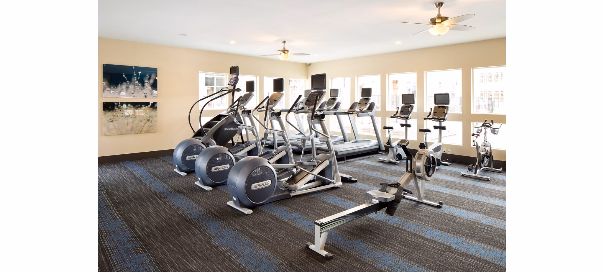 State-of-the-art fitness center at Pearl DTC Apartments with modern equipment and training spaces