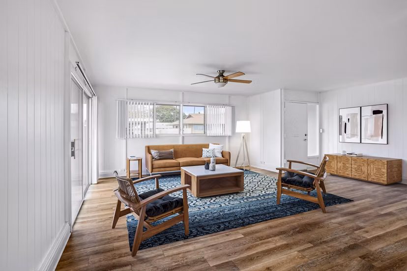 Spacious living room with ocean views at Kapilina Beach Homes Apartments