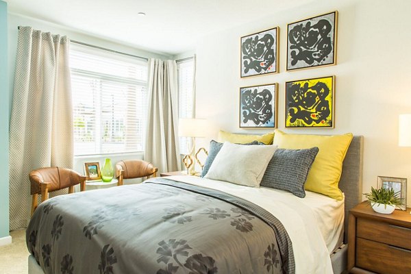 Modern bedroom with stylish decor at Dylan Point Loma Apartments