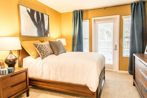 Cozy bedroom with modern decor at Dylan Point Loma Apartments