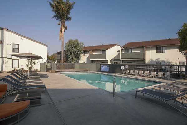 Luxurious pool surrounded by lush landscaping at Sheridan Park Apartments, perfect for relaxation and recreation in style