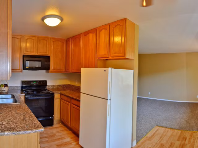 Modern kitchen with stainless steel appliances at Marina Crescent Apartments