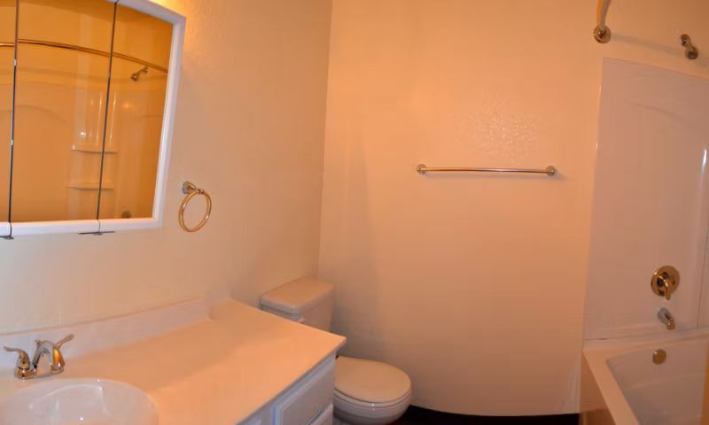 Bathroom featuring modern fixtures at Shoreline Apartments, by Greystar