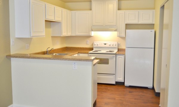 Shoreline Apartments: Modern kitchen with stainless steel appliances and granite countertops