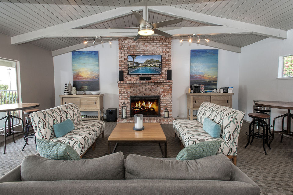 Modern clubhouse with elegant decor and seating in Monterey Townhouse