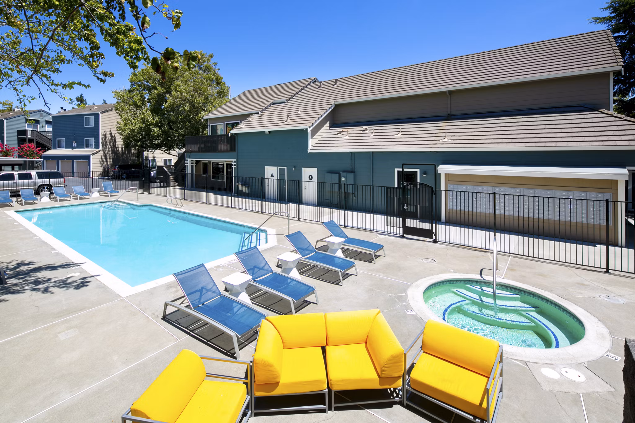 Expansive pool with lounge area at Waterscape Apartments, Greystar luxury apartments