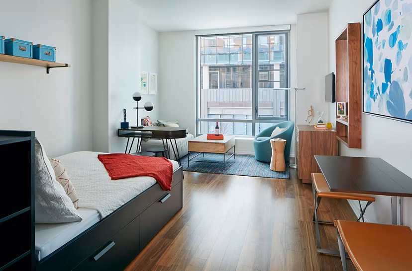 Elegant living room with coastal decor at Watermark Seaport Apartments