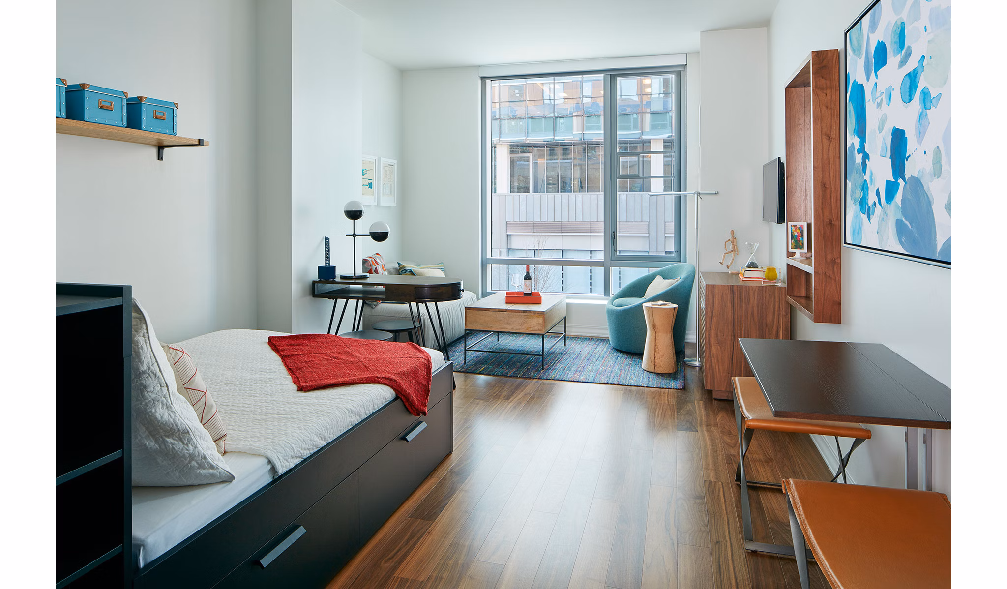 Elegant living room with coastal decor at Watermark Seaport Apartments