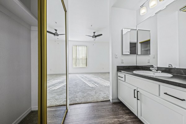 Contemporary bathroom with sleek fixtures at Envision Apartments, offering luxury living in a stylish setting