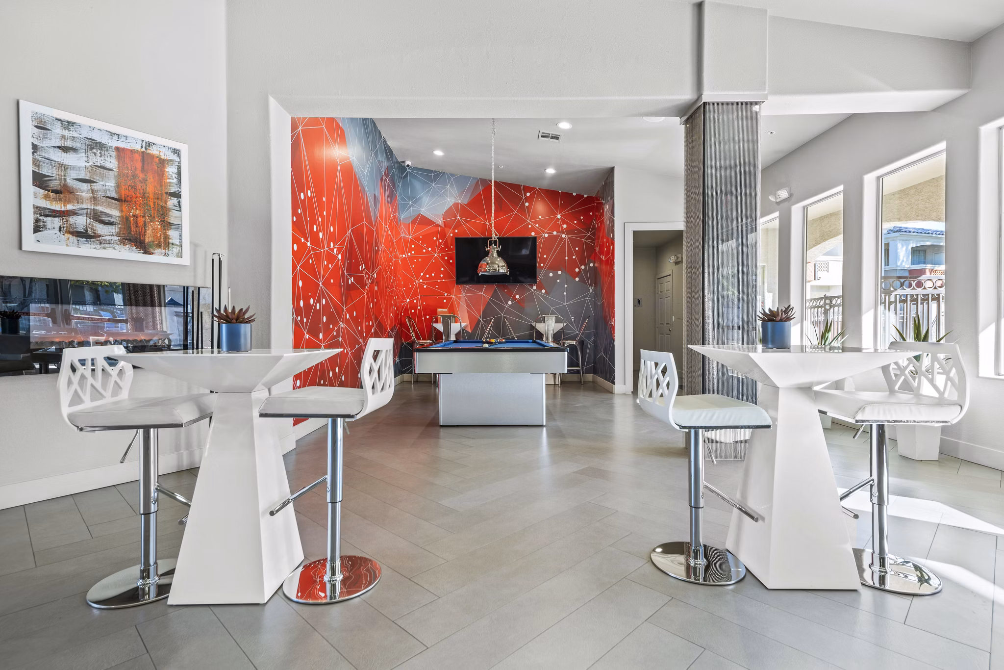 Contemporary clubhouse and leasing office at Envision Apartments, offering luxury living amenities and community spaces