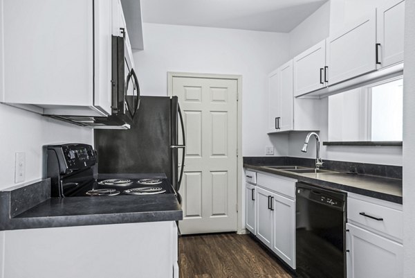 Modern kitchen with stainless steel appliances at Envision Apartments