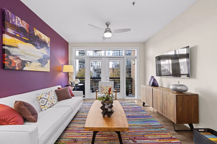 living room at Mercury NoDa Apartments