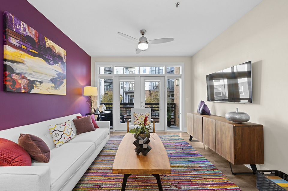 living room at Mercury NoDa Apartments