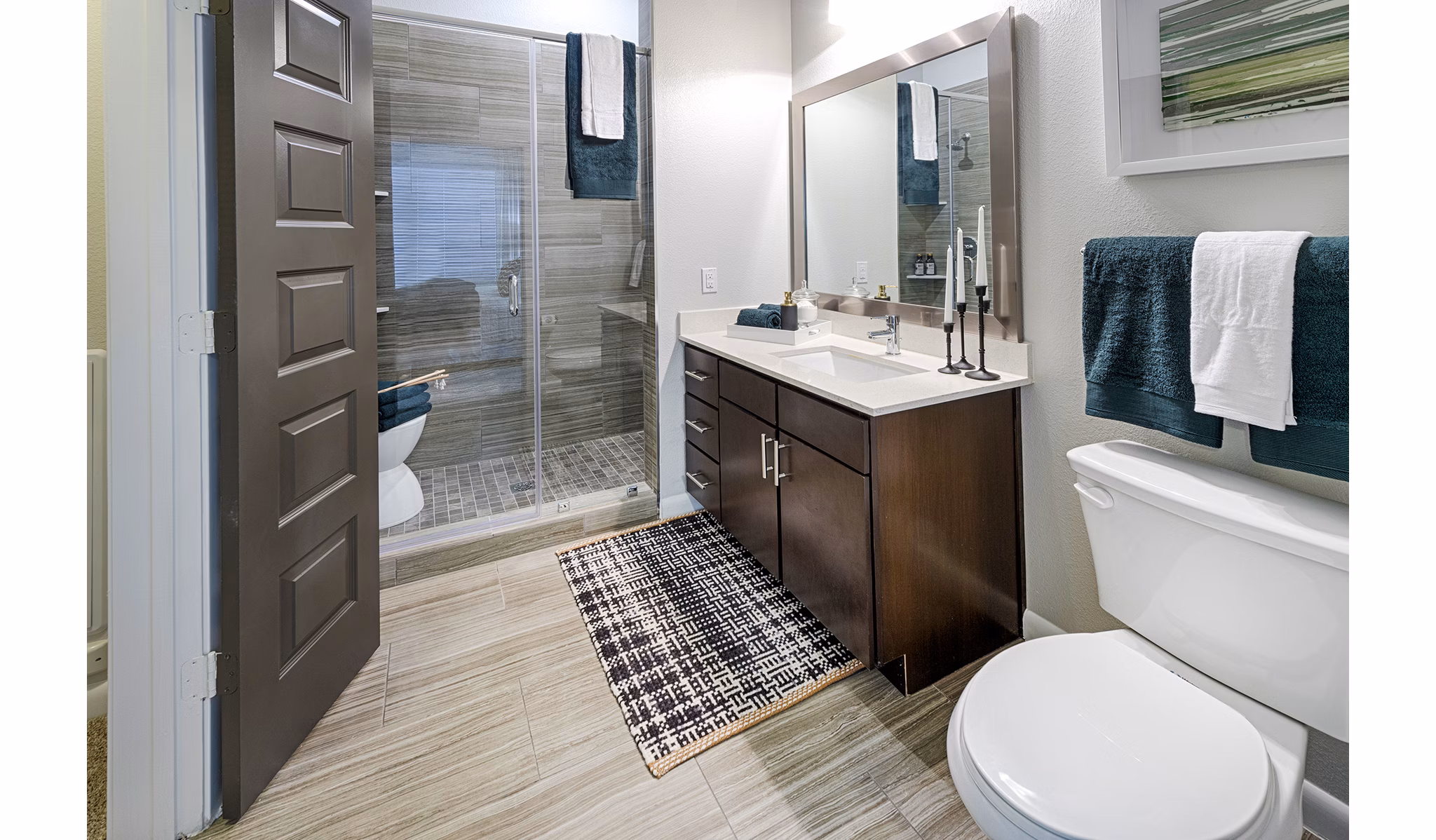 Spacious bathroom with modern fixtures at Elan Memorial Park Apartments