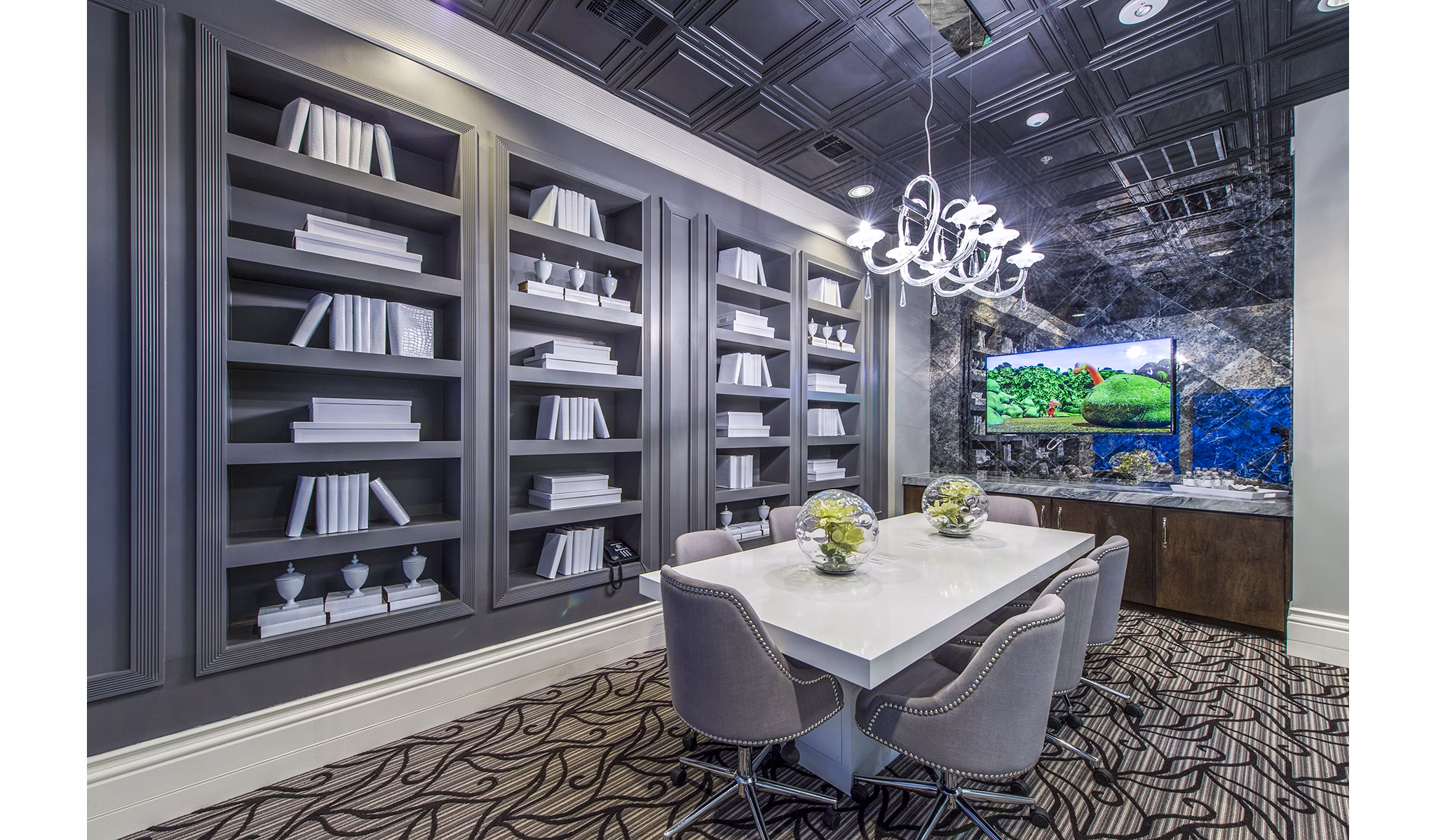 Meeting facility featuring modern design and ample seating at Elan Memorial Park Apartments in Houston Ideal for business and social gatherings
