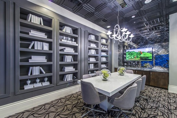 Meeting facility featuring modern design and ample seating at Elan Memorial Park Apartments in Houston Ideal for business and social gatherings