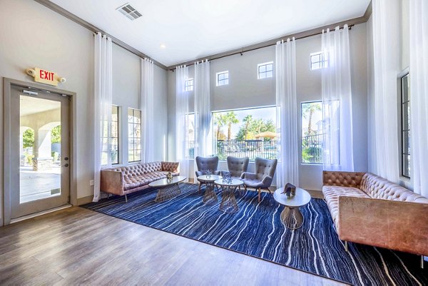 Elegant clubhouse lobby with modern decor at Tesoro Ranch Apartments, offering luxurious community spaces for residents
