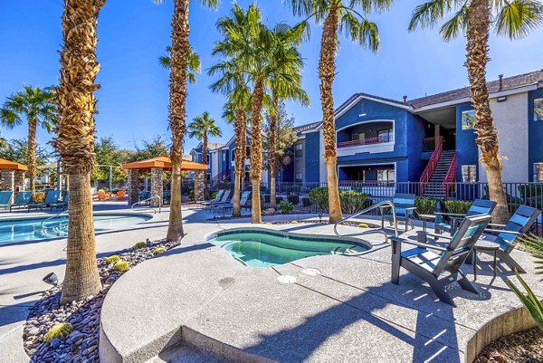 Hot tub area with scenic views at Tesoro Ranch Apartments offering luxury amenities for relaxation