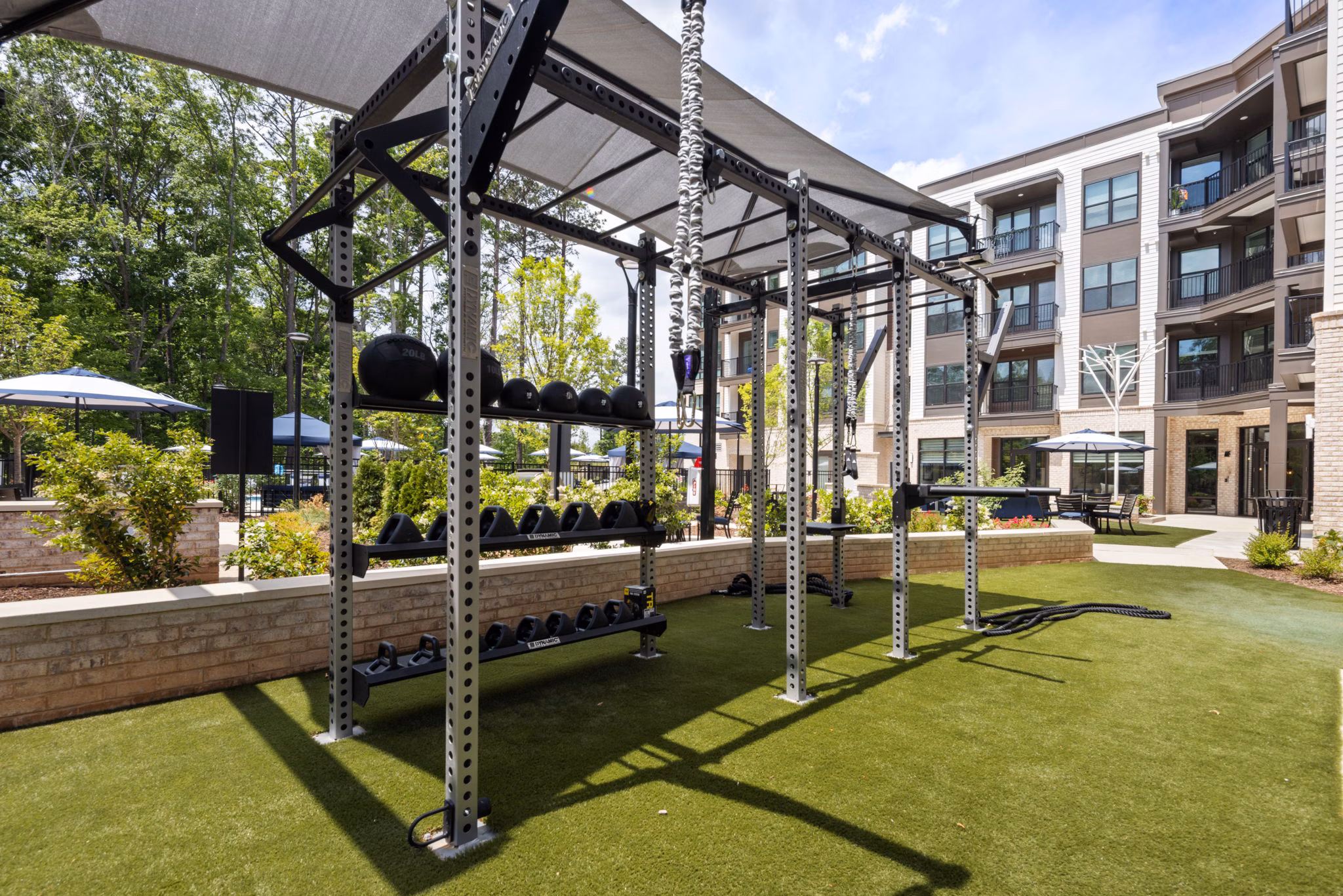 outdoor fitness center at District Square Apartments