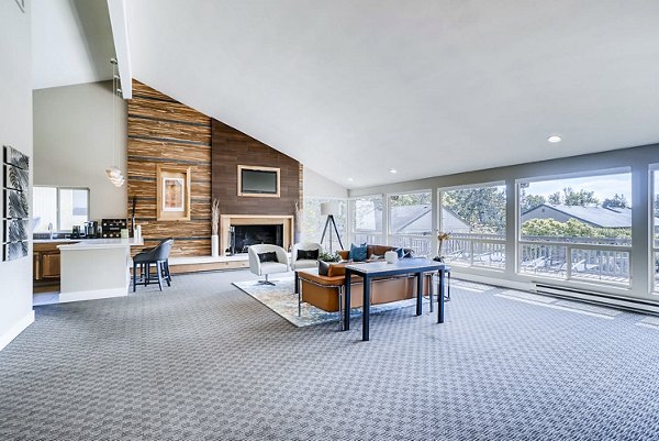 Lobby with modern design and comfortable seating at Park 120 Apartments