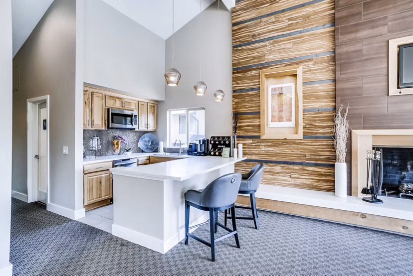 Clubhouse featuring modern seating and social spaces at Park 120 Apartments
