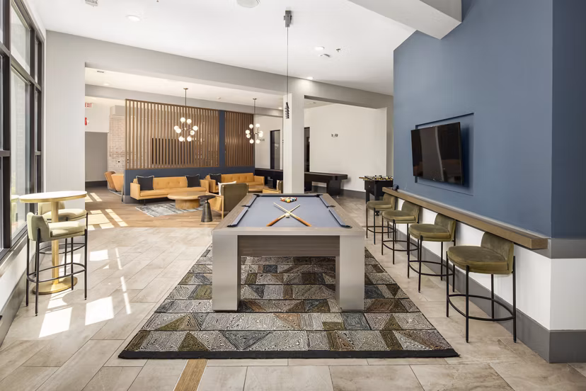 Elegant clubhouse with modern furnishings at 1133 on the Square Apartments