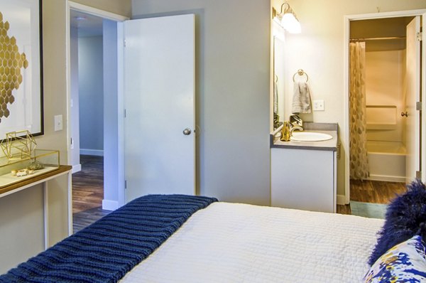 Elegant bedroom with modern decor at Heatherbrae Commons Apartments