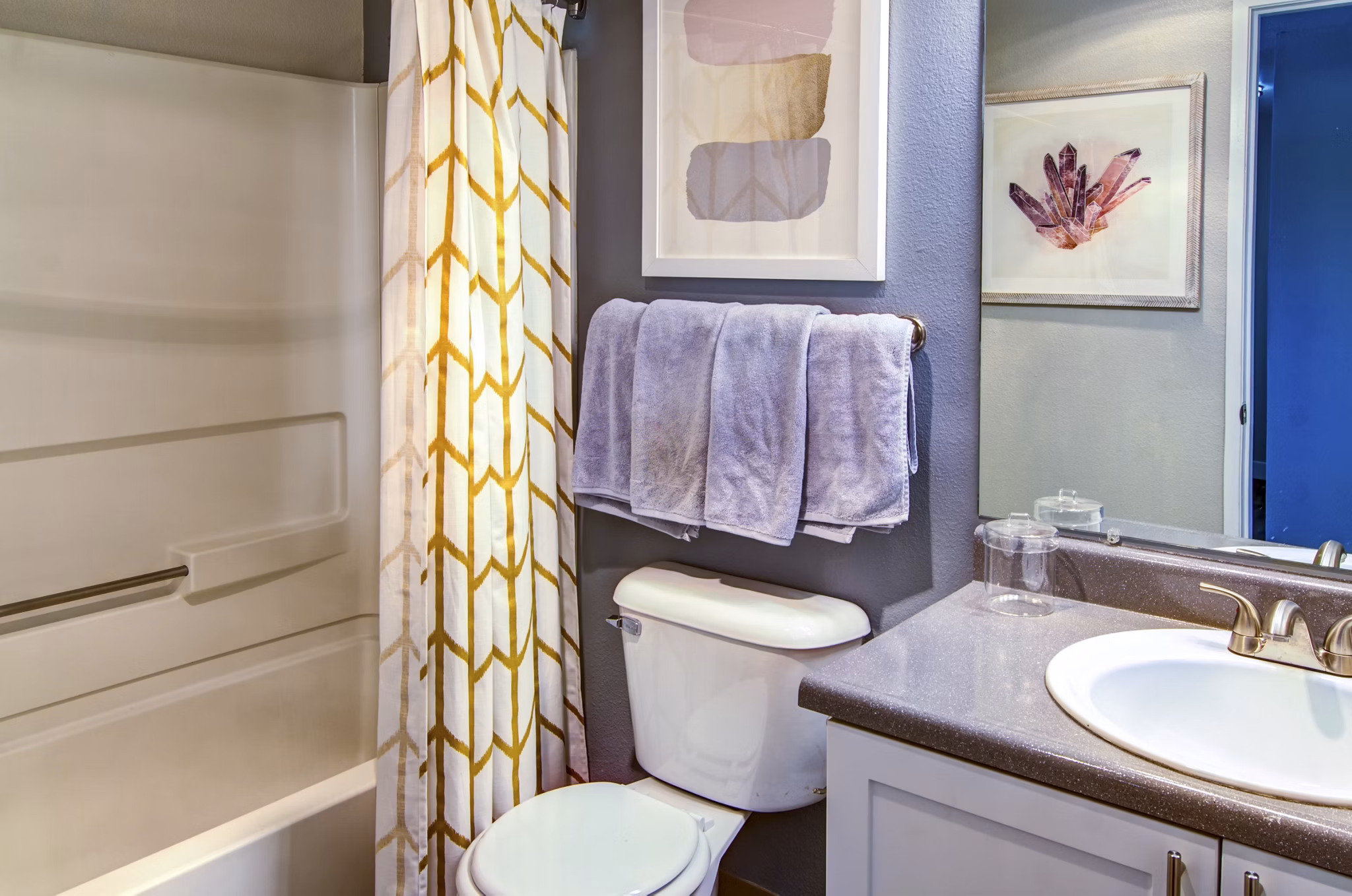 Luxurious bathroom featuring modern fixtures at Heatherbrae Commons Apartments, offering top-tier amenities for a comfortable lifestyle