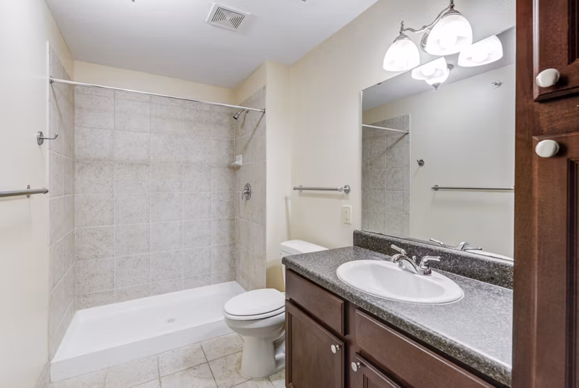Elegant bathroom featuring modern fixtures at Overture Ridgmar Apartments, perfect for luxury living