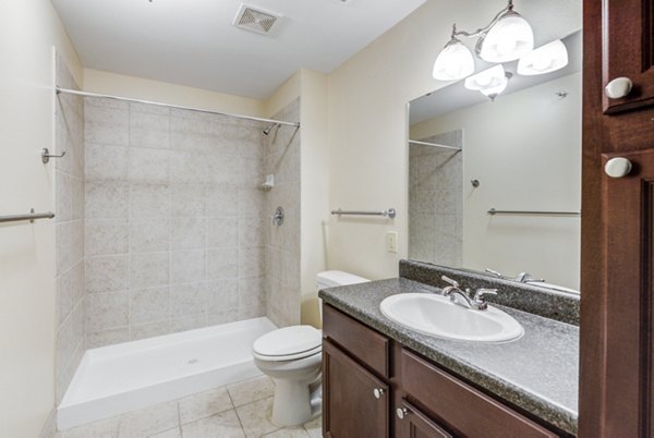 Elegant bathroom featuring modern fixtures at Overture Ridgmar Apartments, perfect for luxury living