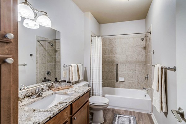 Luxurious bathroom featuring modern fixtures and elegant design at Overture Ridgmar Apartments