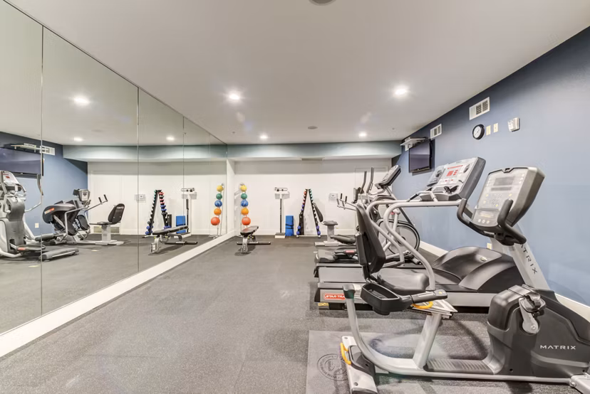 State-of-the-art fitness center at Overture Ridgmar Apartments featuring modern equipment and spacious workout areas