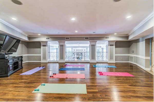 Yoga studio with bamboo floors and natural light at Overture Ridgmar Apartments