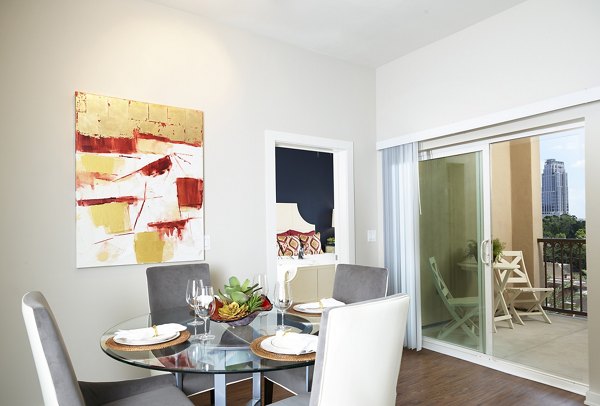Modern luxury high-rise apartment building, showcasing sleek architecture and urban landscape views